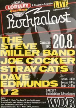 Loreley Open Air: Steve Miller Joe Cocker, U2, Stray Cats - concert poster Konzertplakat. 20.8.1983