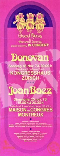 Donovan, Joan Baez "Good News" Concert Poster Konzert Plakat 1973 Schweiz