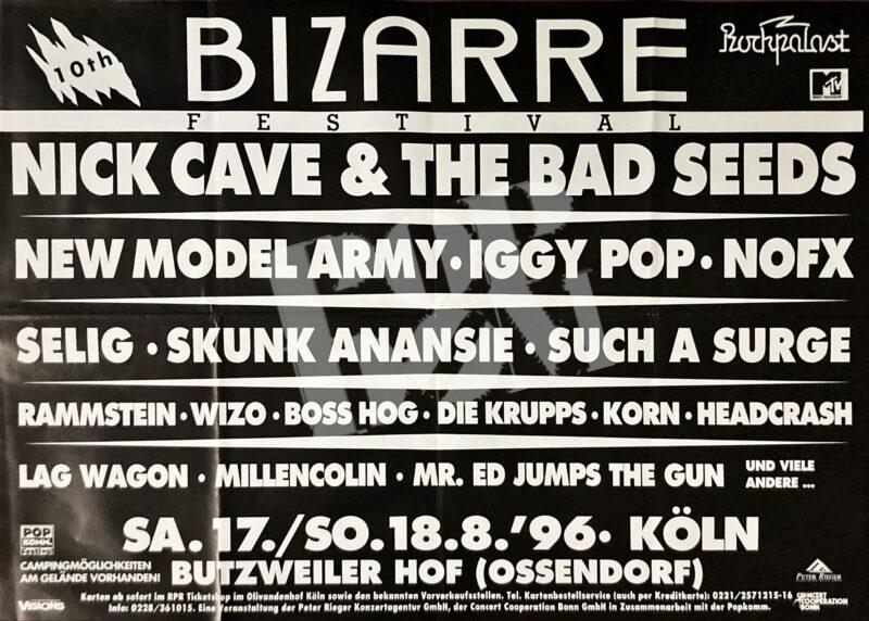 10th Bizarre Festival: Nick Cave, New Model Army, Iggy Pop Concertposter 17.-18.8.1996 Köln