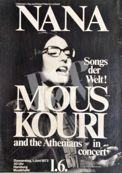 Nana Mouskouri & the Athenians-Konzert Plakat Concert Poster- 1.6.1972 Musikhalle Hamburg