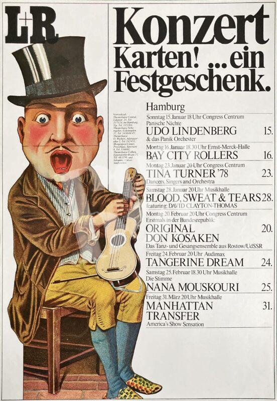 Udo Lindenberg, Tangerine Dream, Bay City Rollers, Tina Turner - Concert Poster Konzert Plakat 1978 Hamburg