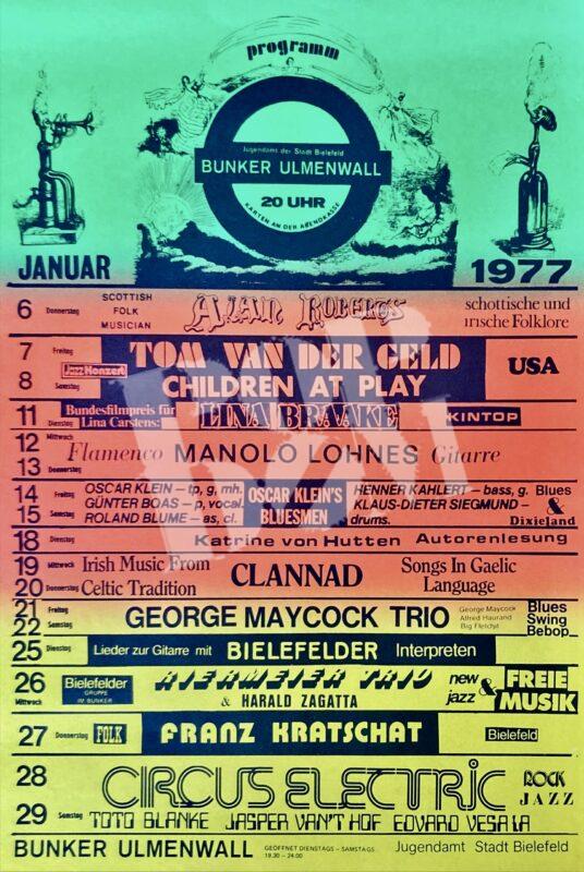 Bunker Ulmenwall Bielefeld Programm Januar 1977- Konzert Plakat concert poster