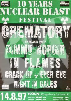 Nuclear Blast: Crematory, In Flames - Konzertplakat concert poster 14.8.1997 Köln Stollwerck