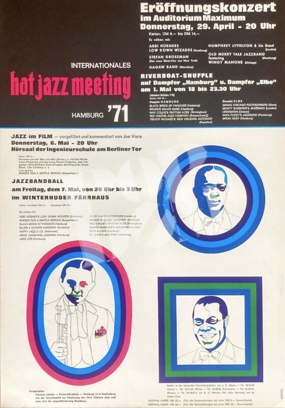Hot Jazz Meeting- Humprey Lyttelton, Abbi Hübners Low Down Wizzards - Konzertplakat concert poster 7.5.1971 Winterhuder Fährhaus Hamburg