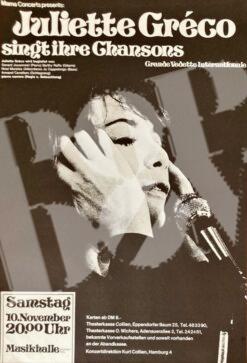 Juliette Greco - Konzertplakat concert poster 10.11.1973 Musikhalle Hamburg