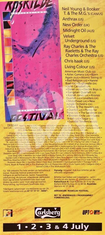 Roskilde: Antrax, Midnight Oil - concert poster Konzertplakat 1.-4.7.1993