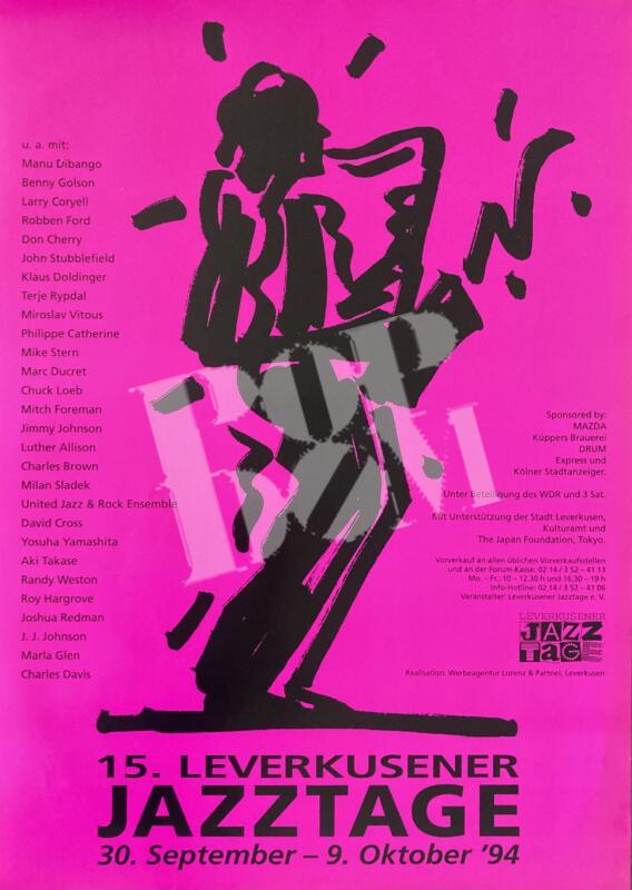 15. Leverkusener Jazztage: Manu Dibango, Don Cherry, Terje Rypdal - Konzertplakat concert poster 30.9.-9.10.1994