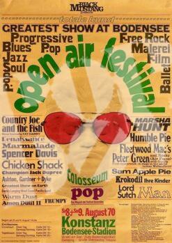 Open Air Festival: MC5, Amon Düül 2, Krokodil - concert poster Konzertplakat 8.-9.8.1970 Konstanz Bodensee-Stadion