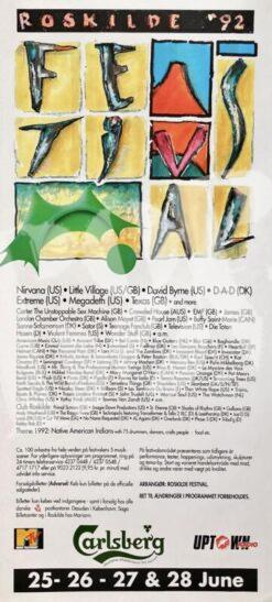 Roskilde Festival: Nirvana, Megadeth - concert poster Konzertplakat 25.-28.6.1992