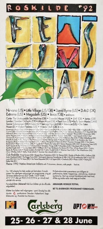 Roskilde Festival: Nirvana, Megadeth - concert poster Konzertplakat 25.-28.6.1992