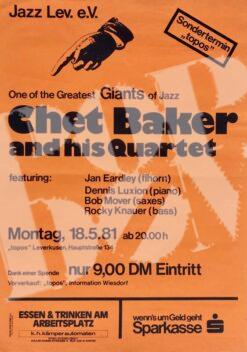 Chet Baker - concert poster Konzertplakat 18.5.1981 Topos Leverkusen