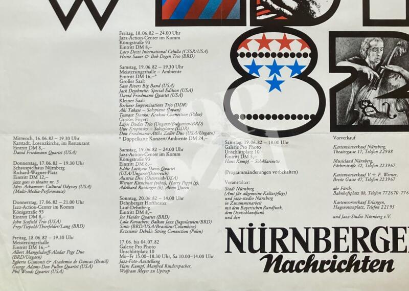 Jazz Ost West Festival: Don Friedman, Attila Zoller Duo, Uwe Kropinsky - Konzert Plakat concert poster 16.6.-4.7.1982 Nürnberg – Bild 2