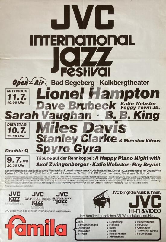 Miles Davis, B.B. King - Konzertplakat concert poster 9.-11.7.1984 Kalkbergtheater Bad Segeberg