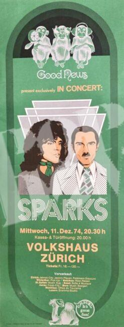 Sparks - concert poster Konzertplakat 11.12.1974 Volkshaus Zürich