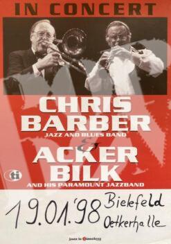 Chris Barber, Acker Bilk - Konzertplakat concert poster 19.1.1998 Oetkerhalle Bielefeld