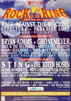 Rock am Ring: Rage Against the Machine, Sepultura - Konzert Plakat concert poster 24.-26.5.1996 Nürburgring Eifel