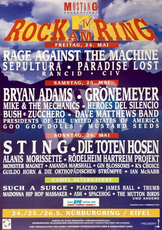 Rock am Ring: Rage Against the Machine, Sepultura - Konzert Plakat concert poster 24.-26.5.1996 Nürburgring Eifel